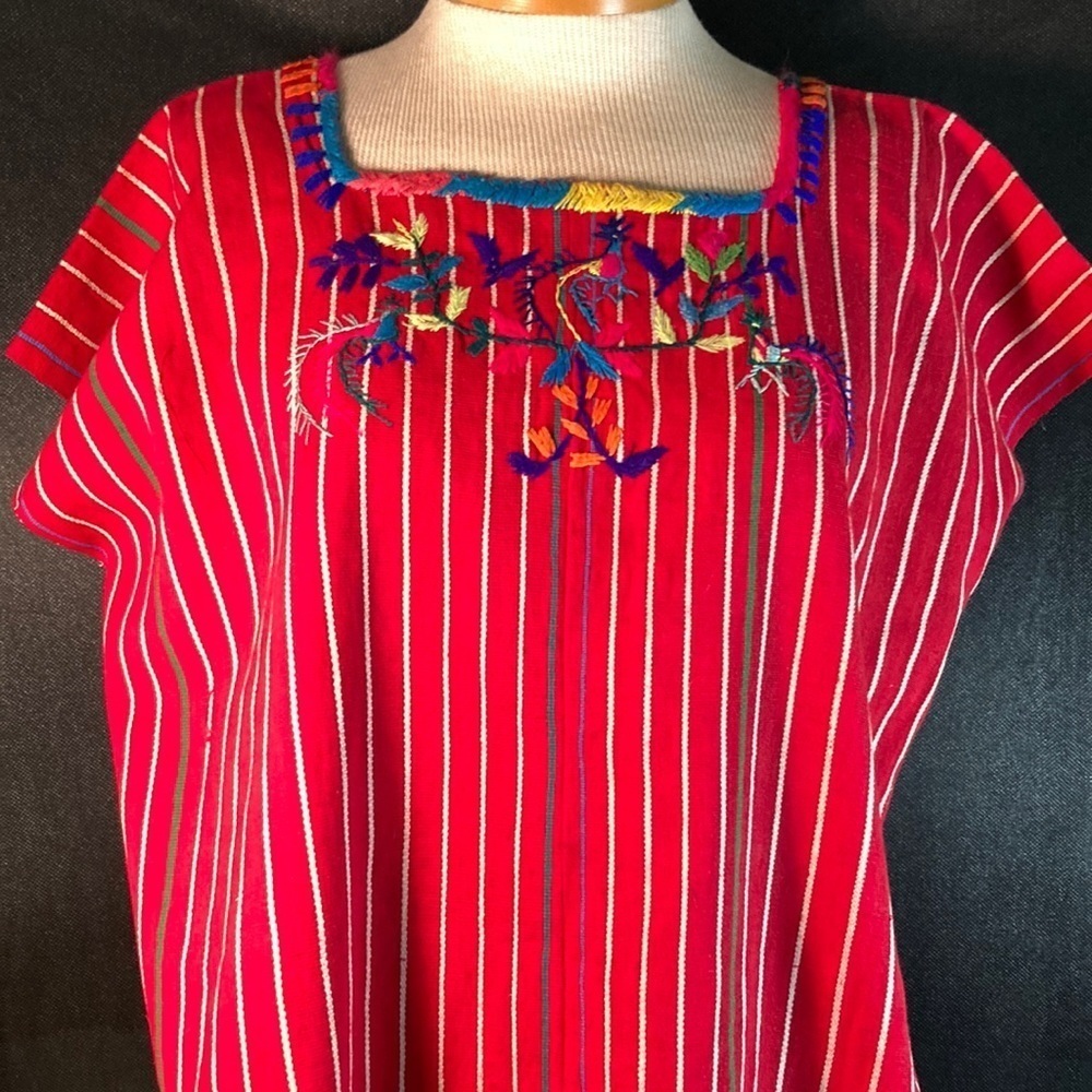 Vintage 70’s Los H’s 19 Olvera Street Guatemala cotton mini dress/shirt. box Z